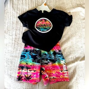3/$20! Toddler Hurley Black Tee and Colorful Shorts Set